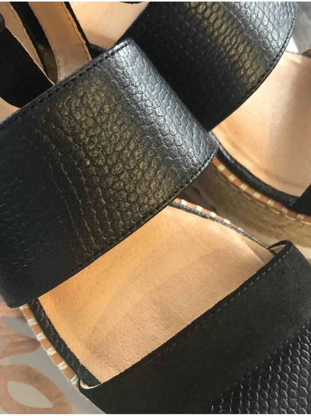 Crown Vintage Black suede Platform Espadrille Sandals - Women 7M
